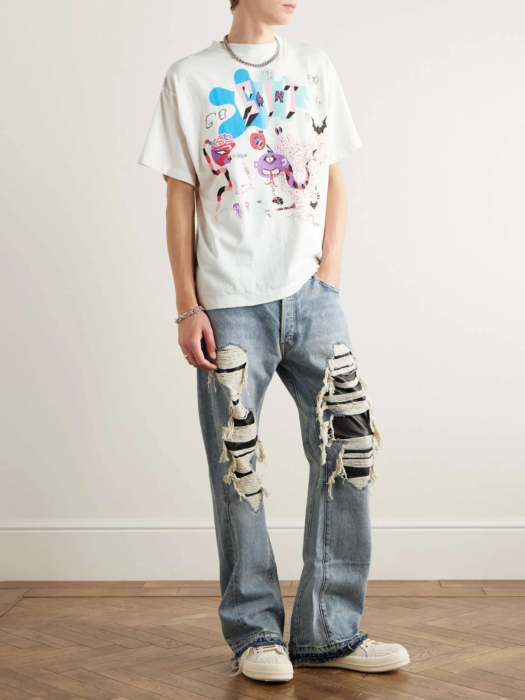 SAINT Mxxxxxx SS TEE/DAY OF THE FREAKS/WHT Monster Day/Monster Illustration Short Sleeve Off-White S-XL Same as the original version OE yarn cylinder without side seam fabric Top printing technology Zero difference restoration ZP Complete copy matching Main mark/wash mark/cherub mark complete
